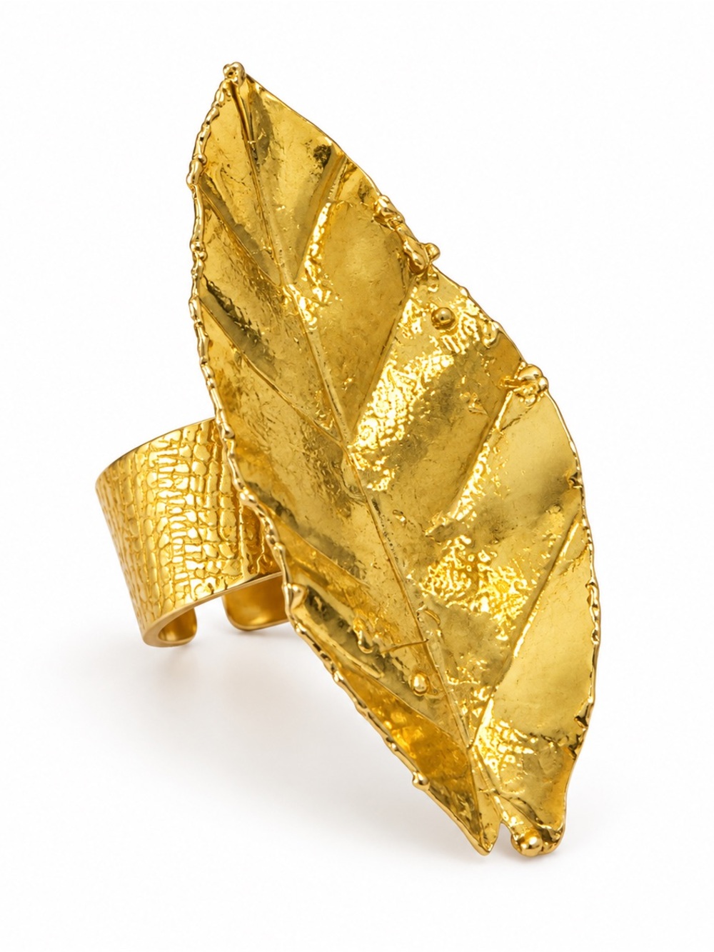 24K Gold Plated BrassAdjustable Sculptural Leaf Statement Ring Colombian Jewelry